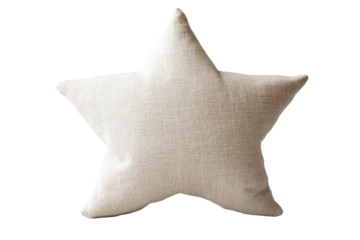 Textured white star shaped pillow isolated on transparent background. Star decorative pillow isolated on white background.