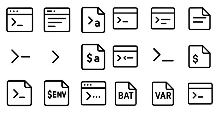 Developer line icons set &ndash; coding, command line, tech symbols