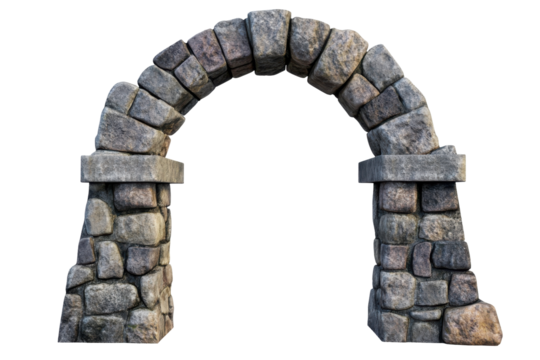 Stone archway entrance structure isolated on transparent background. Stone arch gate isolated on white background.