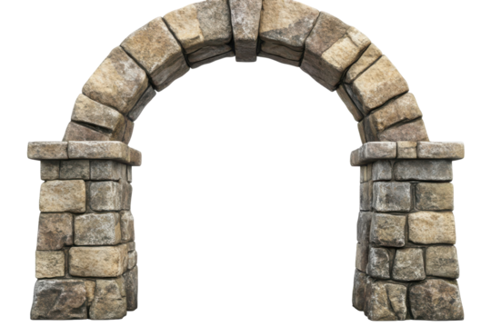 Stone archway entrance structure isolated on transparent background. Stone arch gate isolated on white background.