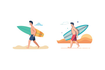 Fototapeta premium tow man go to surfers in beach victor icon