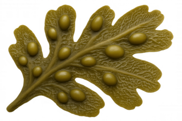 Seaweed fucus vesiculosus isolated on transparent background, green marine algae plant, bladder wrack, botanical study