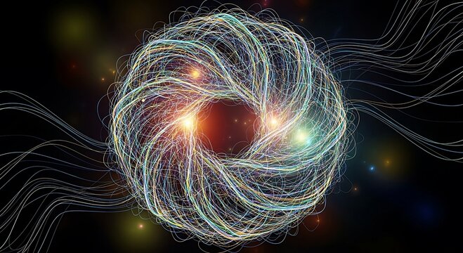 Abstract Luminous Energy Flow: Vibrant Digital Filaments on Dark Background - Powered by Adobe