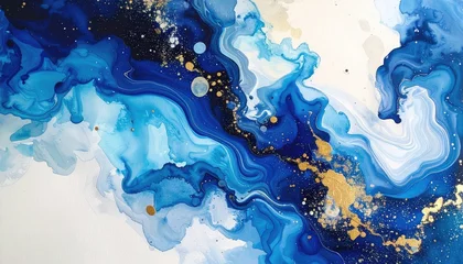 Keuken achterwand Kristal Abstract Blue Gold Swirl Painting  © BRY