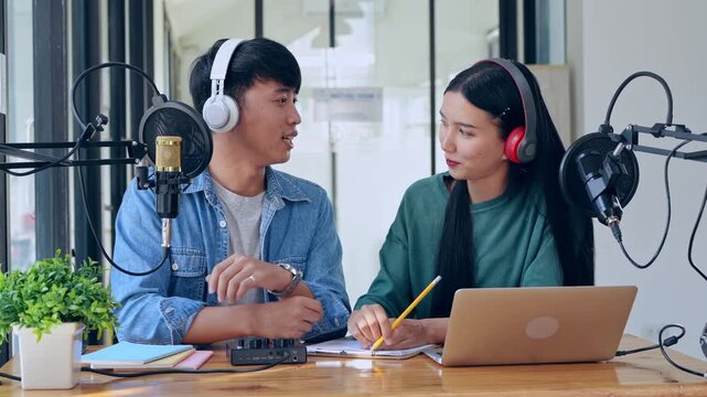 Engaging podcast recording session modern studio multimedia content collaborative environment creative perspective