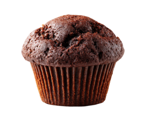 Delicious chocolate muffin with a textured surface on transparent background
