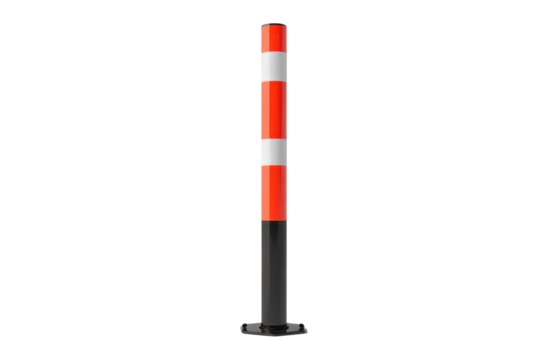 Orange and white striped traffic pole isolated on transparent background. Traffic pole isolated on white background.