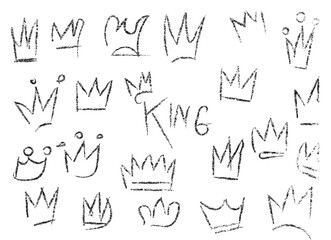 Set of crown icon in brush stroke texture paint style. hand drawn illustration.
