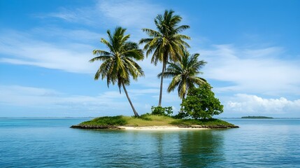 Tropical Island Palm Trees Ocean Blue Sky Sunny Day