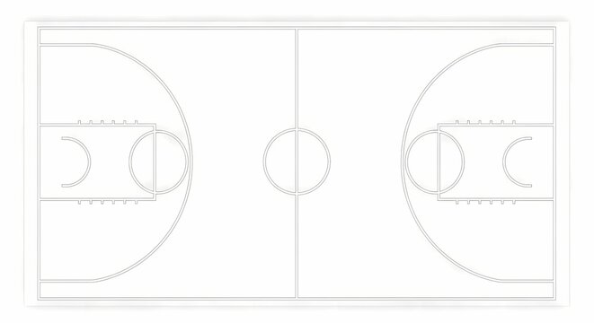Empty White Basketball Court Top View Outline Graphic Design Element for Sports Concepts