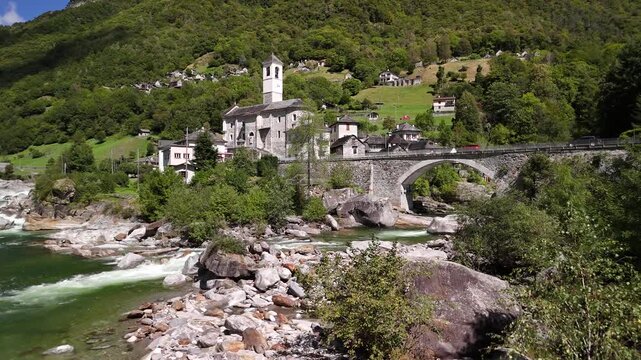Ponte dei Salti medieval stone bridge village of Lavertezzo Verzasca Valley Switzerland