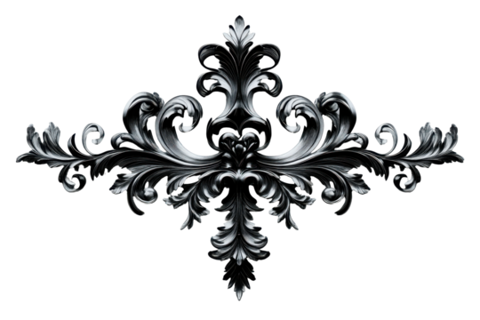 Ornate golden floral flourish design isolated on transparent background. Vintage decorative frame isolated on white background.