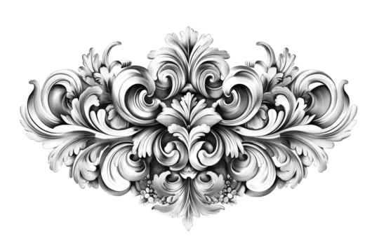 Ornate golden floral flourish design isolated on transparent background. Vintage decorative frame isolated on white background.