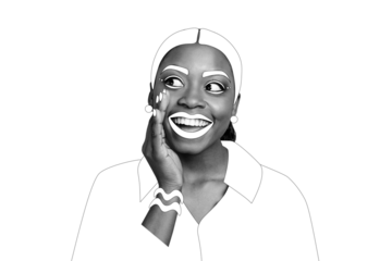 Composite photo collage of american funny smile woman hand whisper murmur talk gossips lie white effect isolated on painted background