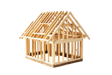 Wooden house frame construction isolated on transparent background. Wooden house frame isolated on white background.