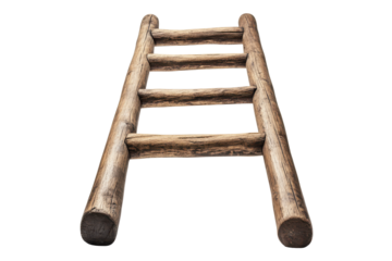 Rustic wooden ladder isolated on transparent background. Wooden ladder isolated on white background.