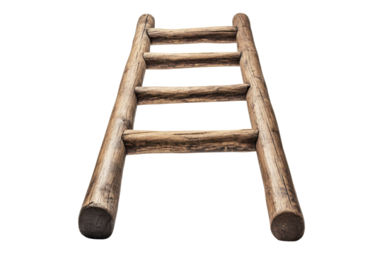 Rustic wooden ladder isolated on transparent background. Wooden ladder isolated on white background.