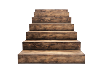 Antique wooden spiral staircase isolated on transparent background. Wooden staircase isolated on white background.