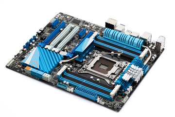 Blue Computer Motherboard Circuitry for Digital Technology Hardware