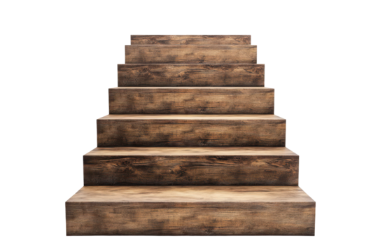 Antique wooden spiral staircase isolated on transparent background. Wooden staircase isolated on white background.