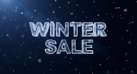 Winter Sale banner. Ice text and falling snow for seasonal promotions, holiday marketing, festive ads, Christmas deals, retail campaigns, or seasonal business promotion.