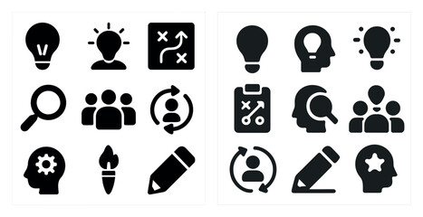 Business and strategy solid icons set – filled, corporate, management symbols