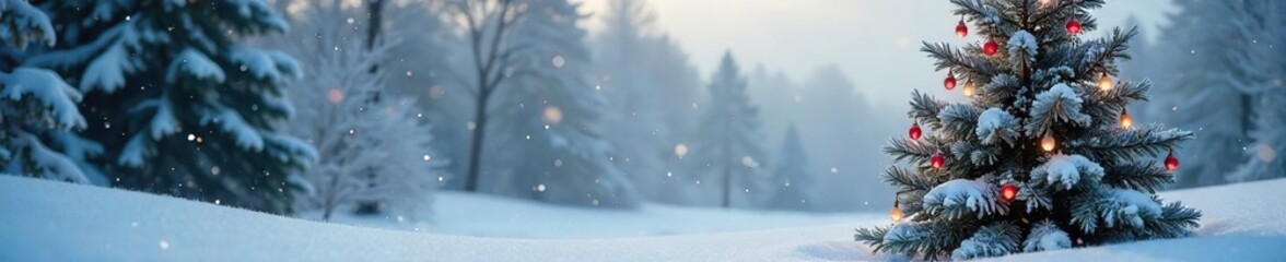 Snowy Christmas Tree in Winter Wonderland A Magical Christmas Morning Scene