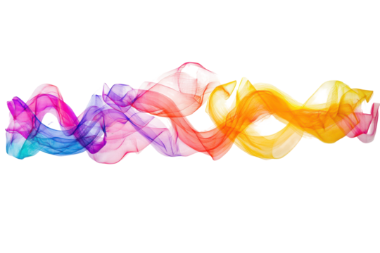 Abstract flowing colorful smoke or fabric ribbons isolated on transparent background. Abstract colorful light streak isolate on white background.