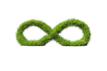 Green moss infinity symbol isolated on transparent background. Abstract fantasy infinity symbol formed by grass and water isolated on white background.