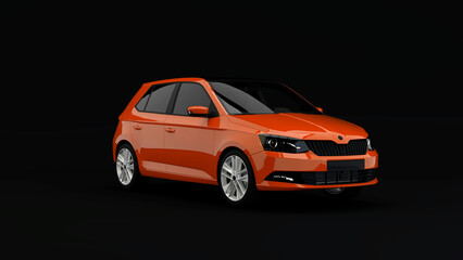 Orange City Car on black background 3d render