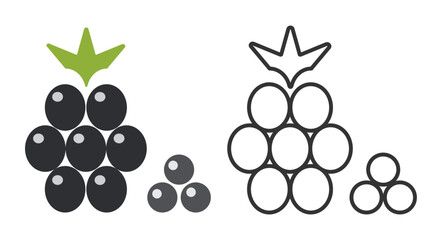 Group of line icons illustrating blackberries, showcasing different sizes and arrangements. The icons focus on the unique shape and textures of this popular fruit variety.