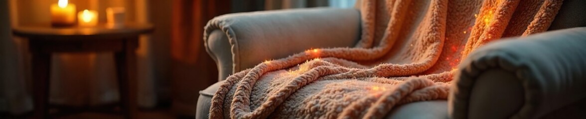 Cozy Heated Blanket on Plush Armchair, Inviting Winter Relaxation and Warmth