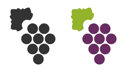 Set of line icons depicting grapes in various colors, featuring black, green, and purple designs. These icons can serve multiple purposes in graphic design and branding.
