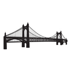 Obraz premium Silhouette of a majestic suspension bridge isolated on white background, showcasing its architectural grandeur and engineering marvel in a striking monochrome design