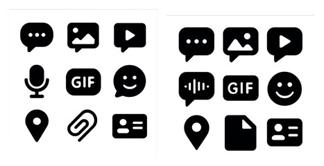 Social media icons set – solid, silhouette, communication and interaction symbols