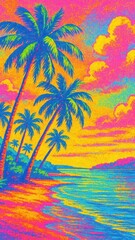 Vibrant tropical beach sunset mobile wallpaper