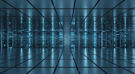Reflective Data Center Infinite Rows of Modern Servers