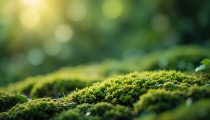 Serene organic soft background with blurred, light green and moss textures. Subtle bokeh effect, peaceful and calming, ideal for health or nature presentations.