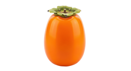 Isolated ripe orange persimmon fruit with green calyx, a popular autumnal food ingredient