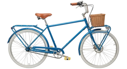 Fotobehang Fiets Isolated Blue bicycle with wicker basket, stylish retro transportation, modern vintage bike  © Leon