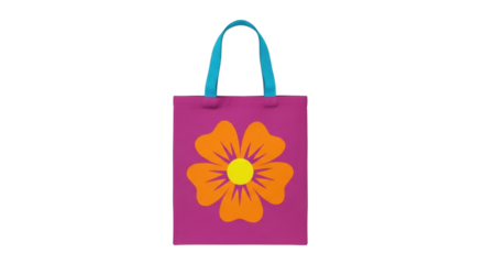 Isolated floral tote bag for shopping or personal use with a bright flower pattern graphic