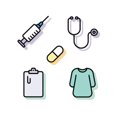 Set of minimalist flat vector medical icons for healthcare and science illustration eps scalable graphics silhouette White background