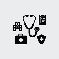 Minimalist vector healthcare icons set scalable flat illustration eps medical symbols for design projects silhouette White background