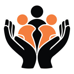 Silhouette vector illustration of hands holding a group of people and circles scalable eps graphic silhouette White background