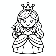 Cute princess illustration with crown and wand vector art scalable eps for design projects silhouette White background