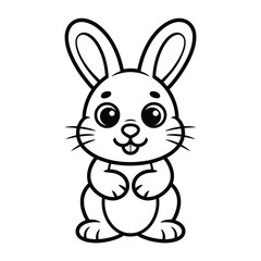 Cute black and white line art illustration of a fluffy rabbit for vector graphics and icons silhouette White background