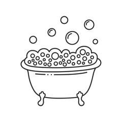 Simple line art doodle bathtub illustration with bubbles scalable vector graphic for eps download silhouette White background