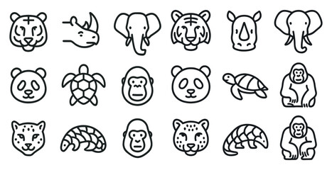 Wildlife conservation line icons set – outline, animal protection, nature symbols