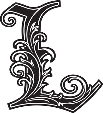 Elegant decorative letter l ornate flourishes calligraphy design initial alphabet monogram typographic symbol