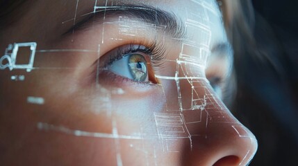 Futuristic vision: Woman's face with digital overlay representing virtual reality